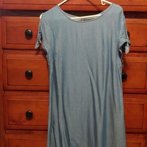 Knot sleeve swing dress - denim look